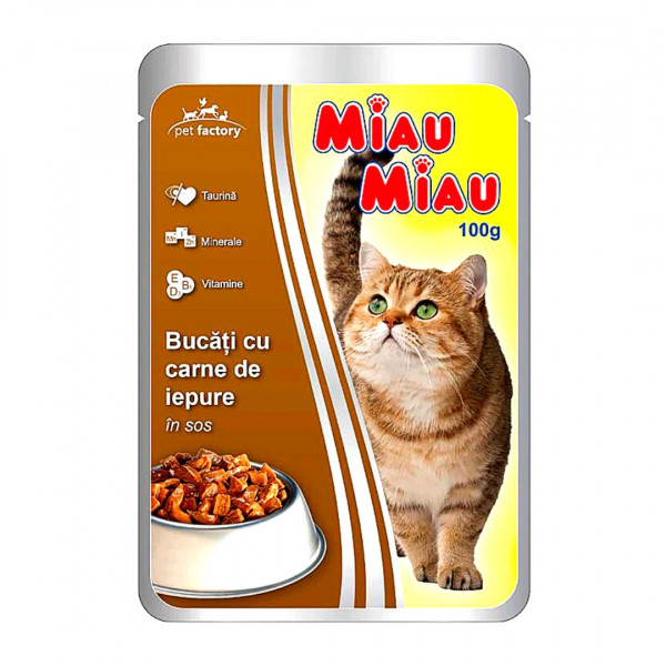 Mancare de pisici cu iepure in sos Miau Miau 100 g