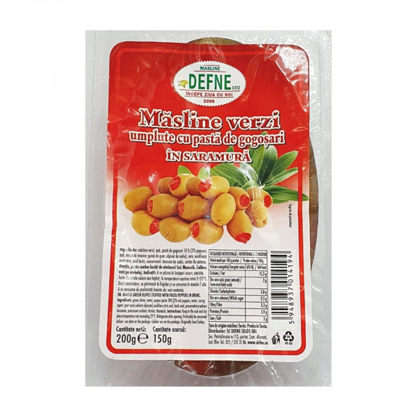 Masline verzi umplute cu gogosari Defne 150 g