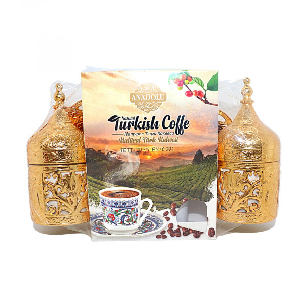 Set cafea turceasca 50 g cu 2 pahare si farfurii Anadolu