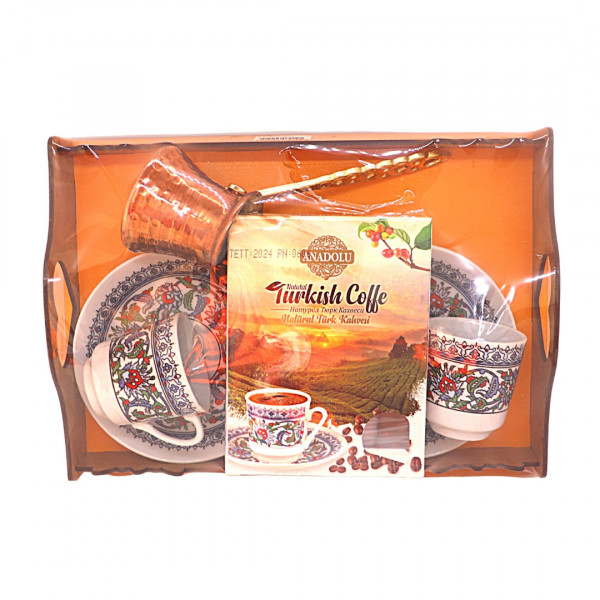 Set cafea turceasca cu 2 cesti, farfuriute si ibric Anadolu