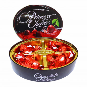Bomboane cirese in alcool Princess Cherry Magnat 290 g cutie metalica - Img 1