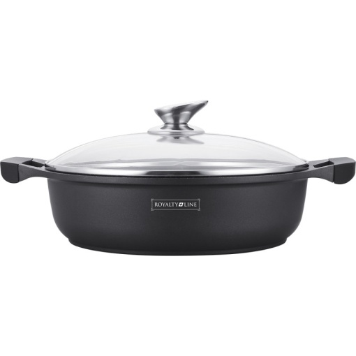 Cratiță marmorată antiaderentă 32 cm, 5.5L cu capac sticlă – Royalty Line RL-BR32ML, compatibilă inducție