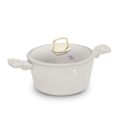 Oală cu capac 24 cm, 4.1L – Berlinger Haus Sahara Collection BH 8071, crem, antiaderentă cu titan, pentru supe și tocane