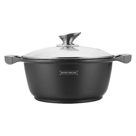Oală marmorată antiaderentă 20 cm cu capac, 2.5L – Royalty Line BS20M, cu sticlă termorezistentă
