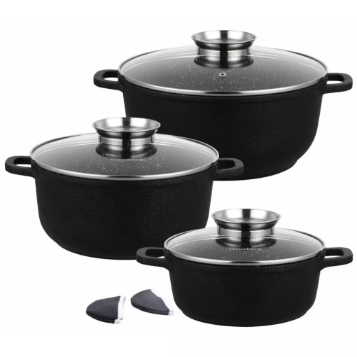 Set 3 oale cu capace 20/24/28 CM 2.3 /4.5/6.8 L Klausberg KB7359, antiaderente, inductie