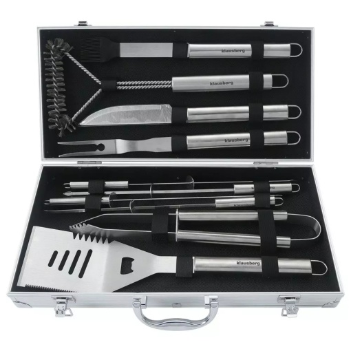 Set ustensile pentru gratar/BBQ, 10 piese, inox, Klausberg KB7901