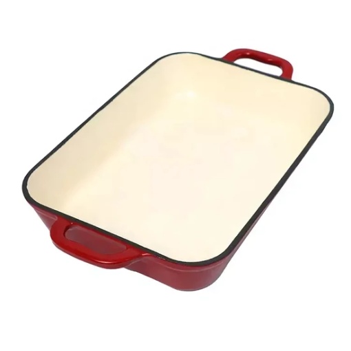 Tava fonta emailata cu manere, 33,5x22x7 cm, Perfect Home 16642, rosie