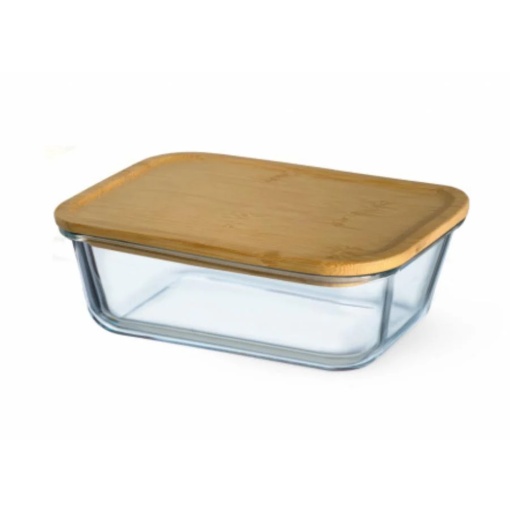 Caserola din sticla termorezistenta yena 0,85L SIMAX 7626/LB, rectangular, cu capac bambus