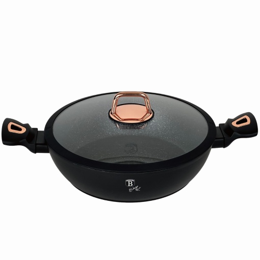Cratiță marmorată cu capac 28 cm, 3.8L – Berlinger Haus Black Rose Collection BH 1640N, cu strat titan, design elegant, neagră