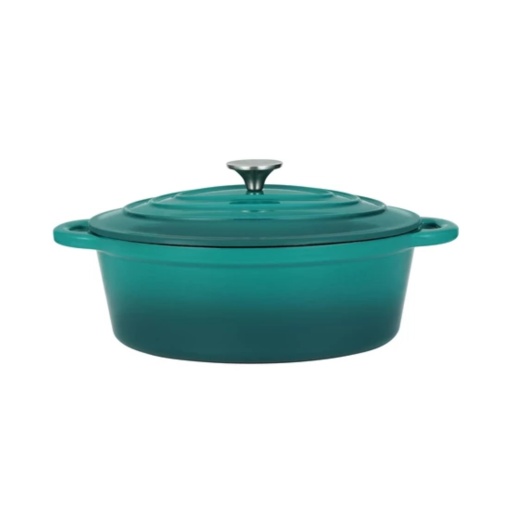 Oala fonta emailata ovala cu capac 30x23 cm, 4,2 L, Perfect Home 16639, turcoaz
