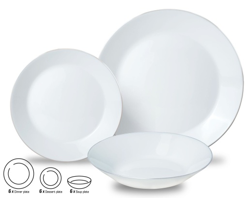 Set farfurii 18 piese alb cu detalii argintii Kinghoff KH1877