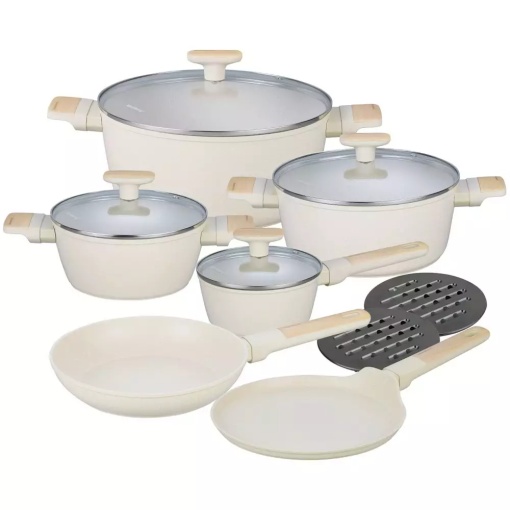 Set oale si tigai antiaderente cu capace Klausberg KB7833, bej, 16/20/24/28 cm, design modern, potrivite pentru toate tipurile de plita