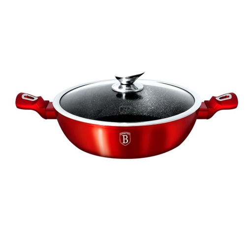 Cratiță marmorată 32 cm – Berlinger Haus BH 1264, 4,9 L Burgundy Metallic Line, antiaderentă, capac sticlă