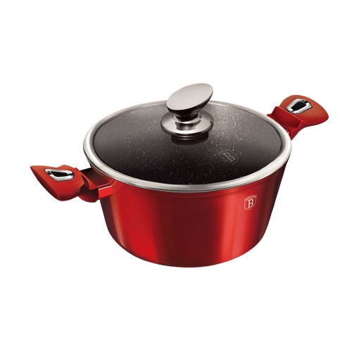 Oală marmorată antiaderentă 24 cm cu capac, 4.5 L – Berlinger Haus BH 1257N, Burgundy Metallic Line