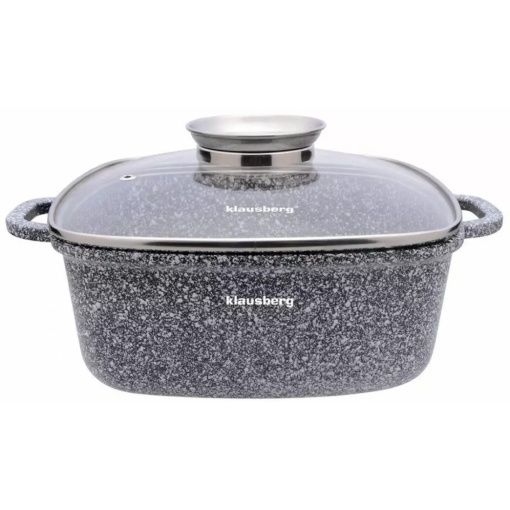 Oală pătrată cu capac 24x24 cm, 4.4L – Klausberg KB 7530, strat marmură, gri, compatibilă cu inducție, gătit fără ulei