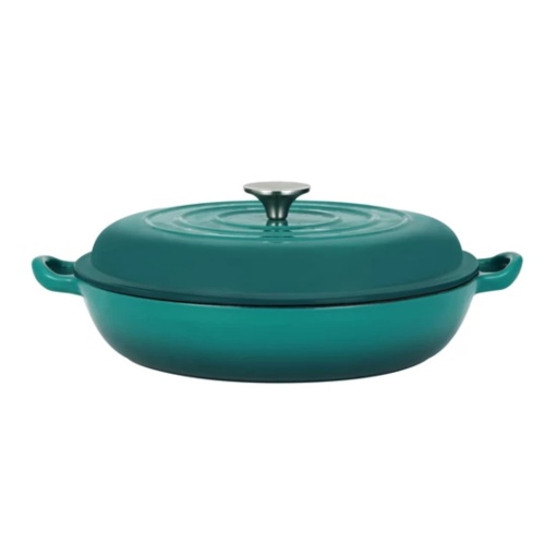 Cratiță din fontă emailată cu capac 30x6 cm, 2.7L – Perfect Home 16640, turcoaz, ideală pentru fripturi și gătit lent