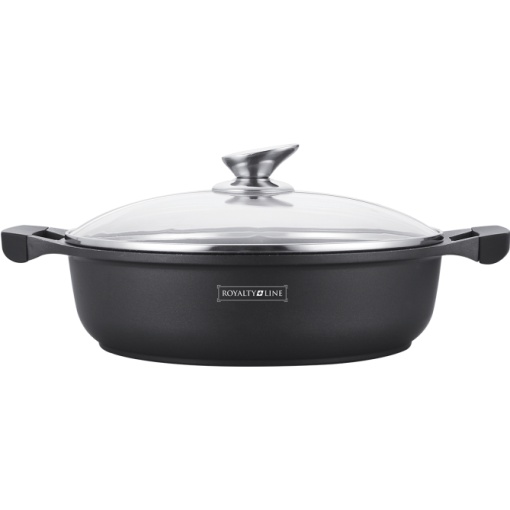 Cratiță marmorată cu capac 4.8L, 30 cm – Royalty Line RL-BR30ML, antiaderentă, pentru toate plitele