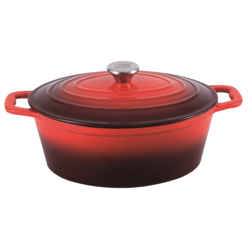 Oală din fontă emailată cu capac, 7.7L – Carl Schmidt Sohn 075248, roșie, tip roaster, cuptor/inducție, 36x27.8 cm