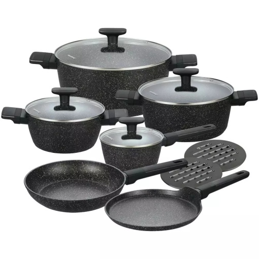 Set oale și tigăi cu capace, strat antiaderent, Klausberg KB7830 – 12 piese, 16–28 cm, compatibil inducție, negru