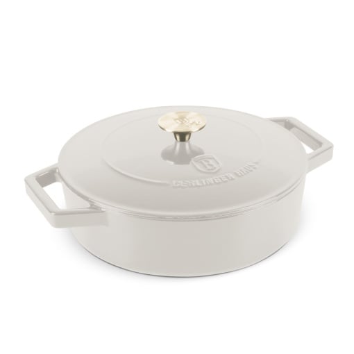 Cratiță din fontă emailată cu capac 26 cm, 2.57 L Berlinger Haus Sahara Collection BH 6530, crem, ideală pentru friptură și cuptor
