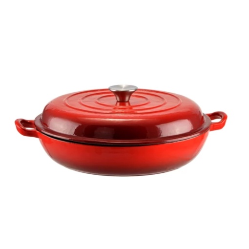 Cratita fonta emailata cu capac pentru friptura 30 cm, 2,5 L Perfect Home 14017, rosie