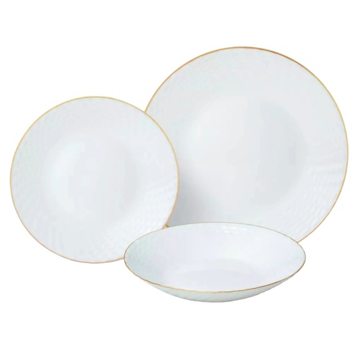Set farfurii 18 piese, alb cu detalii aurii Kinghoff KH1876