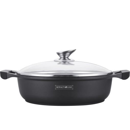 Cratiță marmorată cu capac 3L, 26 cm – Royalty Line RL-BR26CM, antiaderentă, ușor de curățat