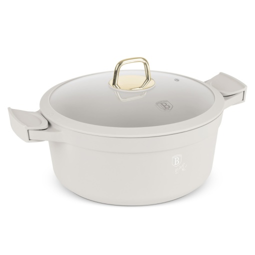 Oală cu capac 28 cm, 6.6L – Berlinger Haus Sahara Collection BH 7788, crem, cu mânere silicon, gătit sănătos, compatibilă inducție