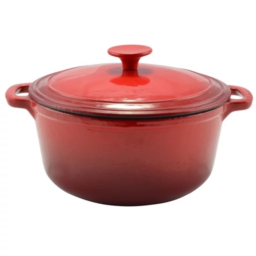 Oală din fontă emailată cu capac 24 cm, 4L – Perfect Home 12012, roșie, păstrează aromele, ideală pentru supe sau tocănițe