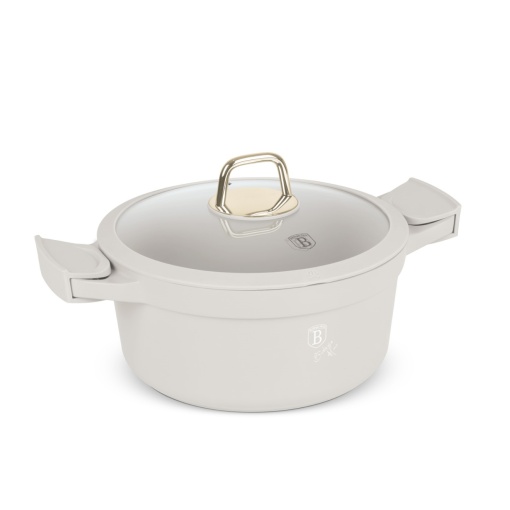 Oală cu capac 24 cm, 4.4L – Berlinger Haus Sahara Collection BH 7787, crem, antiaderentă, ideală pentru gătit zilnic și curățare ușoară