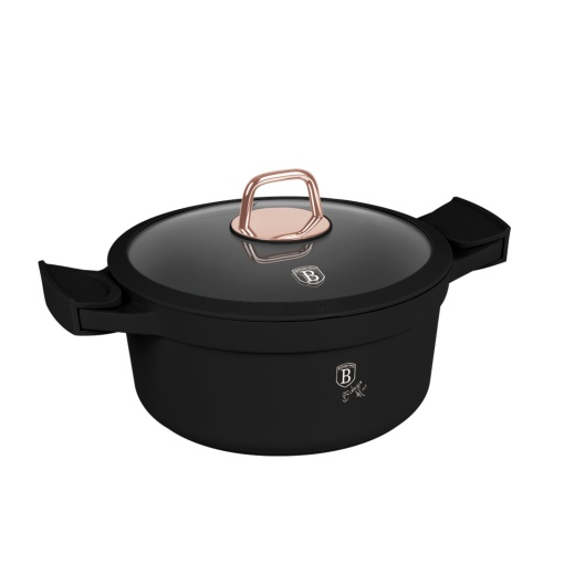 Oală cu capac și mânere de silicon detașabile 24 cm, 4.4L – Berlinger Haus Black Rose Collection BH 1457, neagră, strat antiaderent cu titan, pentru gătit sănătos