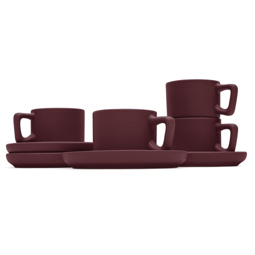 Set 4 cani cu farfurii Leonardo Berlinger Haus BH 10017, visiniu