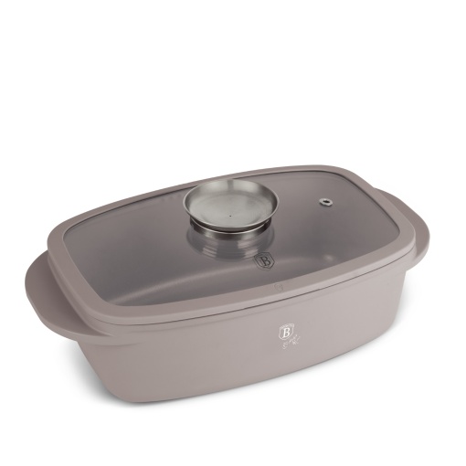 Tavă roaster cu capac 32x21 cm, 6L – Berlinger Haus Taupe Collection BH 8778, gri, antiaderentă, ideală pentru friptură la cuptor, cu strat titan