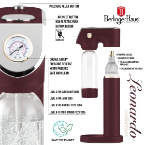 Aparat preparare bauturi carbogazoase Leonardo Berlinger Haus BH 8555, visiniu