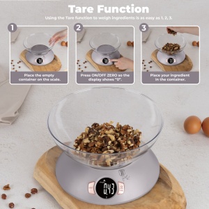 Cantar de bucatarie cu bol 5 kg Taupe Berlinger Haus BH 9616