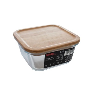 Caserola din sticla termorezistenta yena 0.5L SIMAX 7606/LB, patrat, cu capac bambus