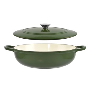 Cratita fonta emailata cu capac pentru friptura, 31,5x8,5 cm, Perfect Home 80057, verde