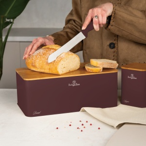 Cutie paine cu recipiente Leonardo Berlinger Haus BH 8900, visiniu, capac lemn detasabil - Img 4