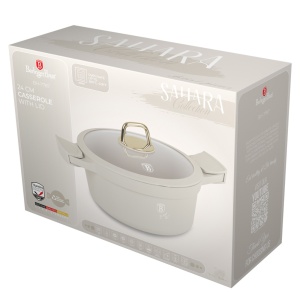 Oala cu capac si manere de silicon detasabile 24 cm, 4,4L Sahara Berlinger Haus BH 7787, antiaderenta, crem