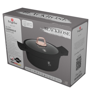 Oala cu capac si manere de silicon detasabile 24 cm, 4,4L Black Rose Berlinger Haus BH 1457, antiaderent, negru