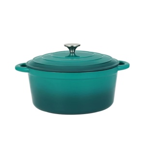 Oala fonta emailata cu capac 28,5 cm, 6 L, Perfect Home 16638, turcoaz