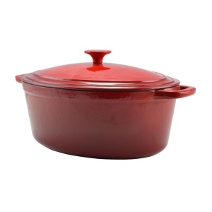 Oala fonta emailata ovala cu capac 36 cm, 8,5 L Perfect Home 10115, rosie