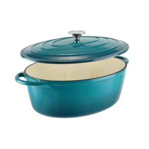 Oala fonta emailata ovala cu capac 7L 34 cm Turqoise Perfect Home 17822