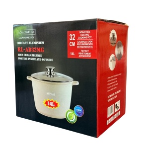 Oală înaltă marmorată cu capac 32 cm, 14 L – Royalty Line AD32MG, crem, antiaderentă, compatibilă inducție - Img 7