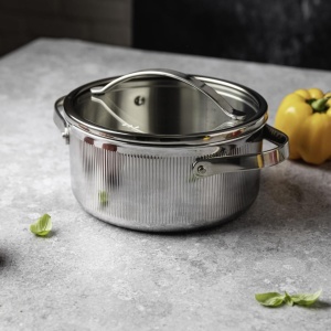 Oală inox Tri-Ply cu capac 20 cm, 3 L, pentru inducție – VCASA Velora 90124, capac din inox cu strecurătoare - Img 8