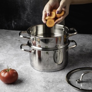 Oală pentru gătit la abur inox 304, 20 cm, 3 piese, pentru inducție – VCASA Amara 90117, capac cu strecurătoare - Img 8