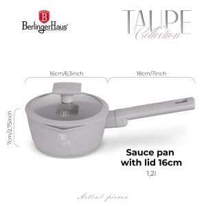 Oala sos cu capac 16 cm, 1,2 L Taupe Berlinger Haus BH 8088, antiaderenta, gri