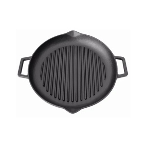 Placa grill BBQ rotunda 31cm cu 2 guri de scurgere, fonta Perfect Home 15502 - Img 2