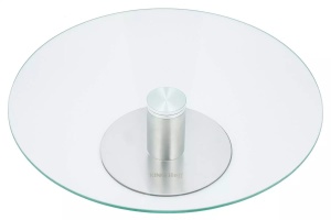 Platou pentru tort din sticlă securizată cu mâner din inox, 30 cm – Kinghoff KH-4014, pentru prăjituri și fructe