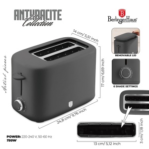 Prajitor paine Anthracite BH 9704, gri mat, capac detasabil anti-praf - Img 8